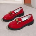 thumbnail image 4 of Red Women'S Casual Shiny Leather Shoes With Round Toe And Metal Pendant For Versatile Styling, 4 of 7