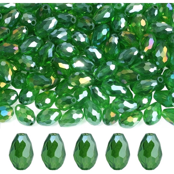1 Box 200PCS Teardrop Glass Beads with Holes Lime Green Facted Electroplate AB Color Plated Loose Spacer Charms Bead Bulk for Jewelry Making Bracelets Necklace Earrings DIY Crafts Supplies