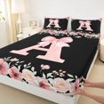 thumbnail image 4 of Erosebridal Letter A Full Size Sheets for Girl, Cherry Blossoms Bed Sheets, Black Pink, 4 Pieces, 4 of 5