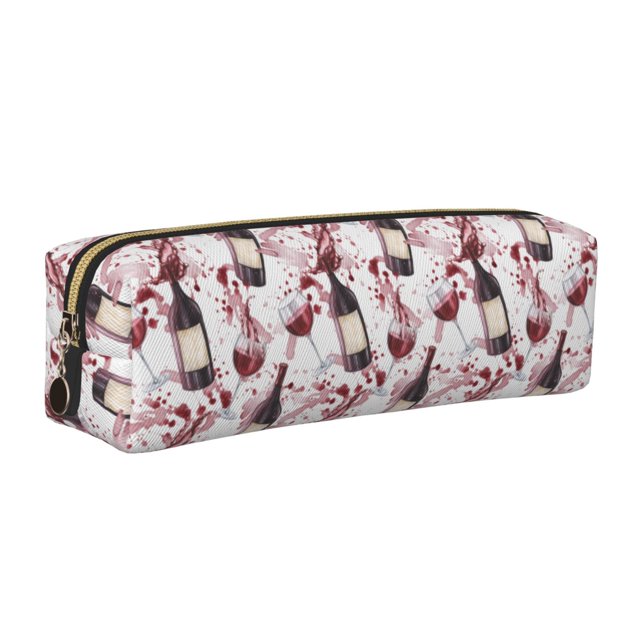 Balery Watercolor Wine Estuche de Lápices de Cuero Impreso, Estuche para Suministros de Arte, Estuche de Lápices con Cremallera, Estuche de Almacenamiento de Papelería