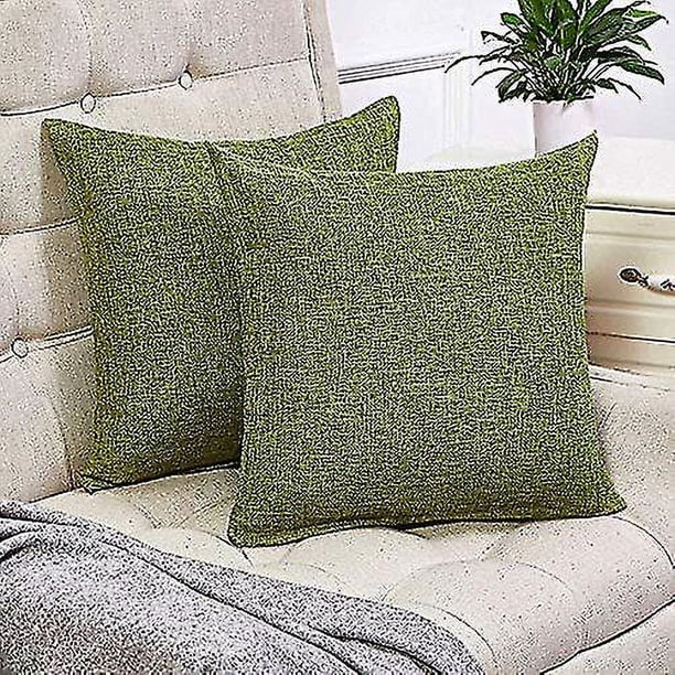 Juego de 2 fundas de almohada verdes, fundas de almohada cuadradas decorativas de lino rústico, 22x22 pulgadas, para sofá, decoración del hogar y granja (hy)