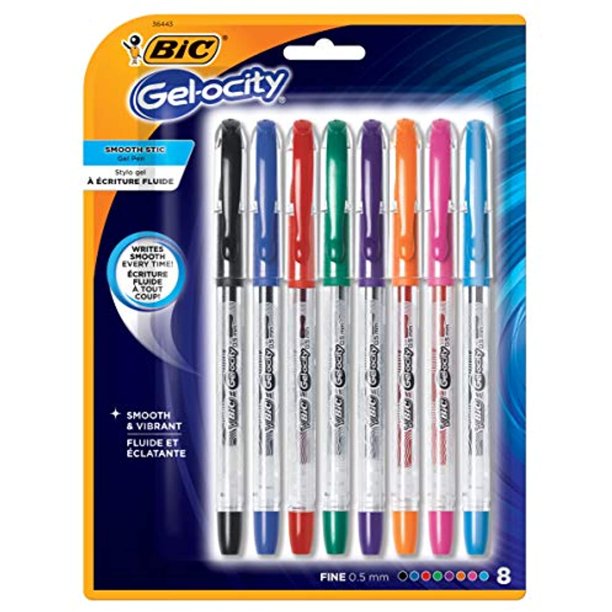 BIC Gelocity Smooth Stick Gel Pens, Fine Point, 0.5mm, Assorted Ink (8