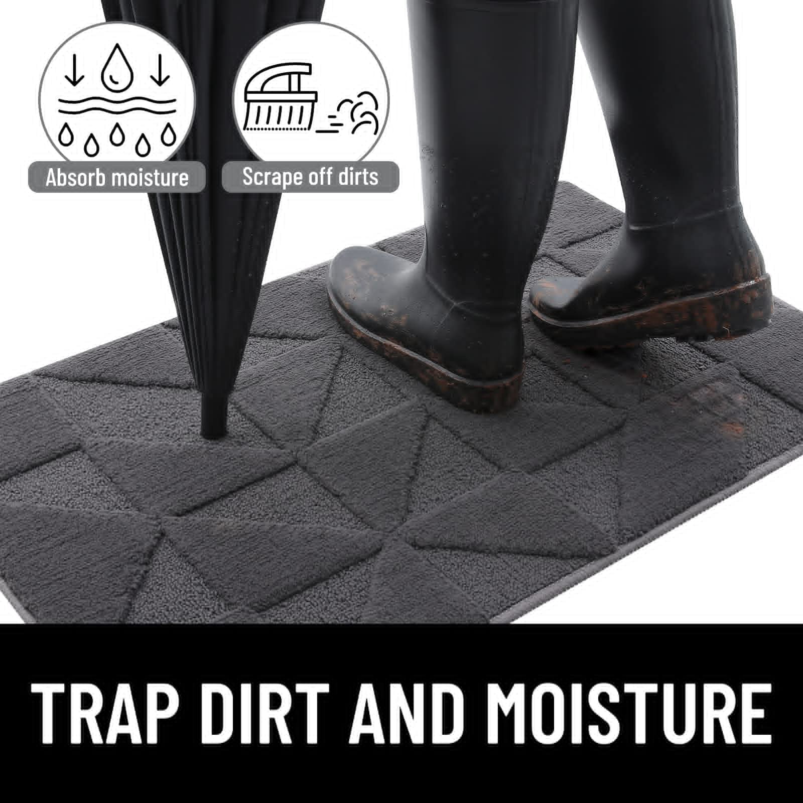 Buganda Indoor Doormats, Absorbent Trapper Dirt Door Mats, Non Slip Low Profile Inside Doormats for Entryway, 32x48, Dark Grey