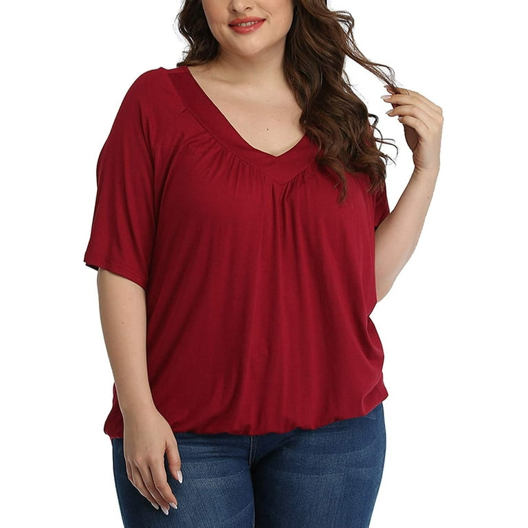 MOLY Women's Plus Size Tops Short Sleeve Flowy Shirts Casual Blouses Tunic Tops Red 2x - Walmart.com