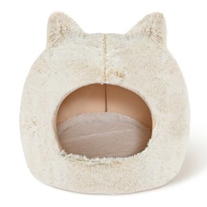Max & Marlow Cozy Cat Cave Bed with Cute Cat Ears Plush Self-Warming Pet Bed for Kitten White