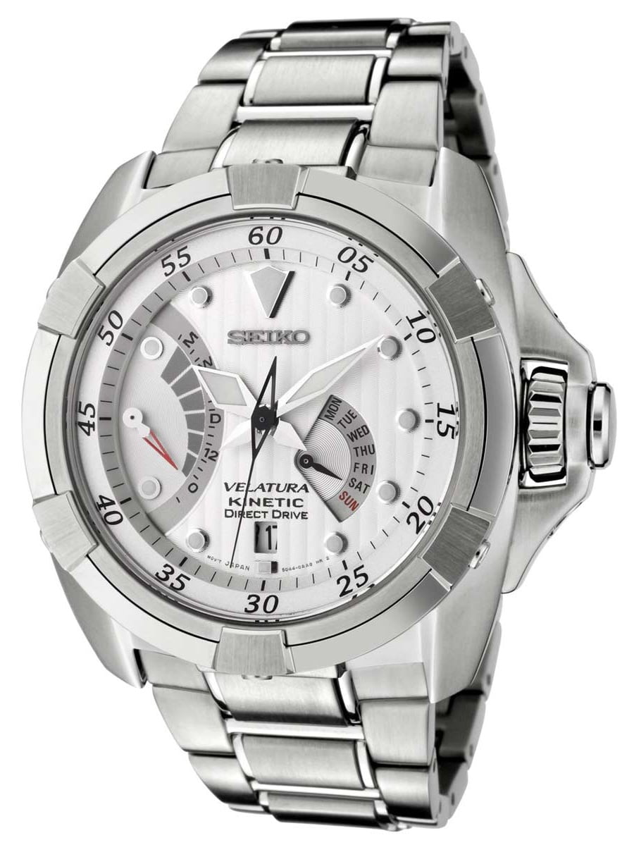 Seiko SRH001 White Stainless Steel Bracelet Kinetic Watch - Walmart.com