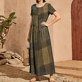 thumbnail image 4 of Vestido Maxi de Manga Corta para las Mujeres Cuello Redondo Color Bloque Suelto Vestido Casual, Maxi en Capas Sólidas para la Playa Y la Primavera, 4 of 9