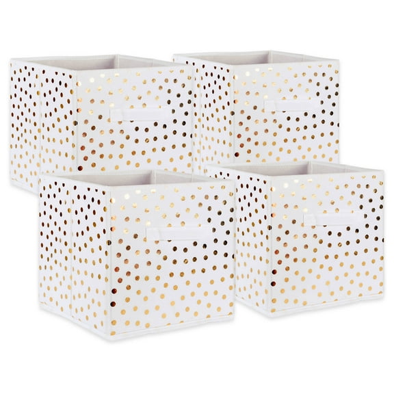 DII Non Woven Polyester Storage Bin, Polka Dot, White & Gold, Small Set of 4