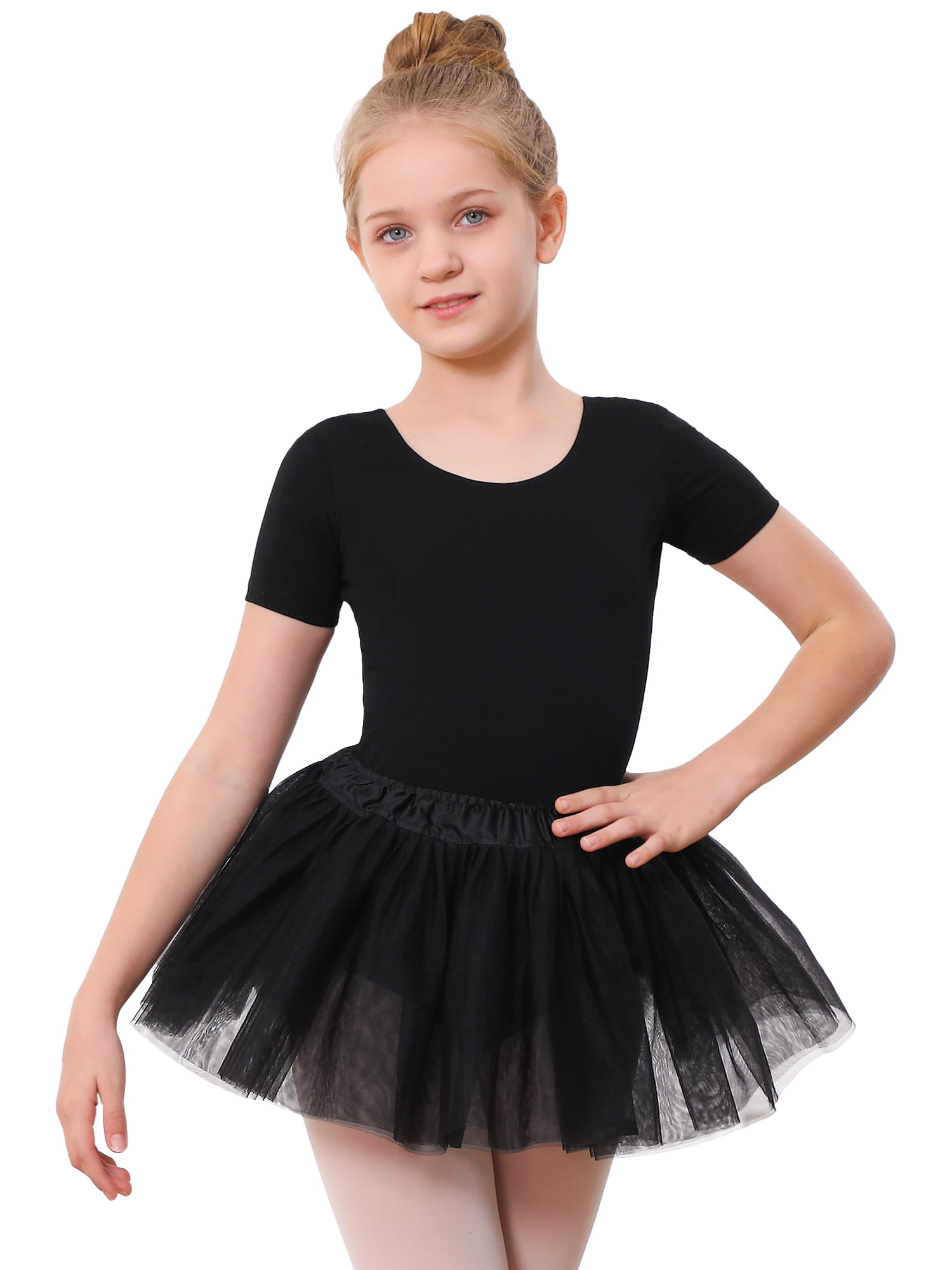 STELLE 3 Piece Short Sleeve Ballet Leotard Set with Elasitc Tutu Skirt