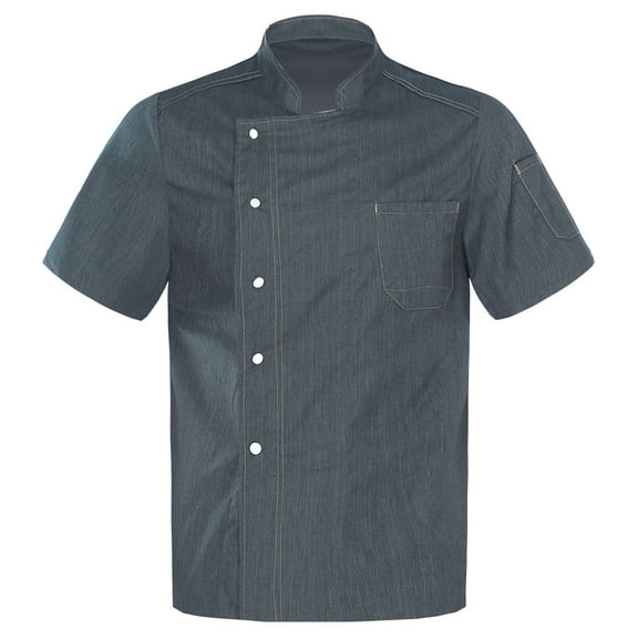 JanJean Men Women Chef Jacket Kitchen Work Uniform Breathable Chef Coats Restaurant Canteen Cooking Gray M