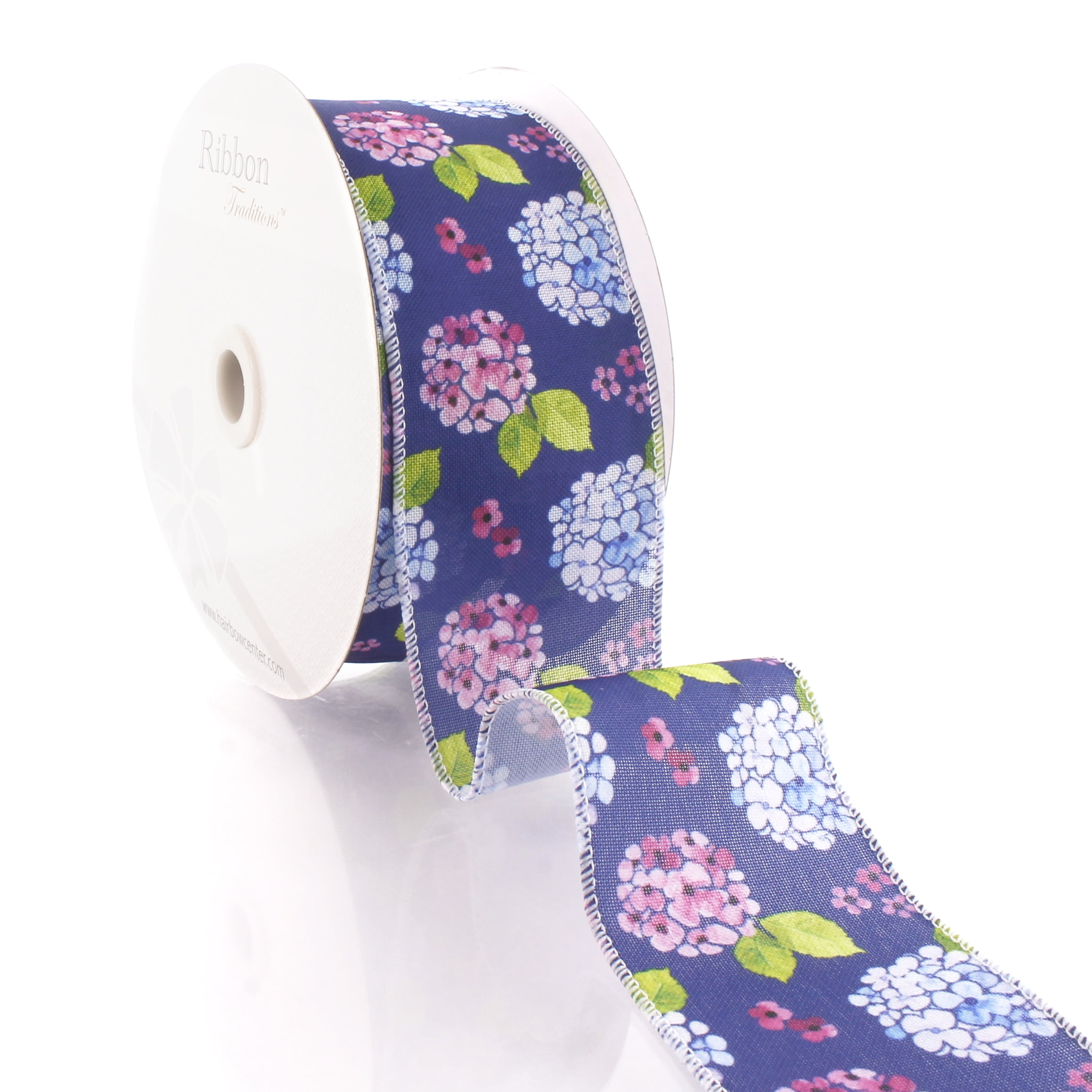 2 1/2" Wired Ribbon Blue/Lavender Hydrangeas 25 Yards