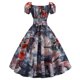 thumbnail image 5 of Vestido largo hasta la rodilla con cuello cuadrado y manga corta con estampado informal a la moda para mujer Pompotops ghjkhdj18550, 5 of 9