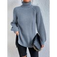 thumbnail image 2 of EYIIYE Chandail d'Automne Hiver pour Femmes à Manches Longues Col Roulé Tricoté chandail Couleur Unie Ourlet Fendu Long Tricoté Ample Décontracté Confortable, 2 of 8