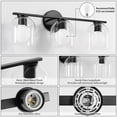 thumbnail image 6 of Modern Bathroom Light Fixtures, 3 Light Vanity Lights Over Mirror, Black Wall Lamp with Clear Glass Shade for Living Room Cabinet Bedroom Porch, 6 of 8