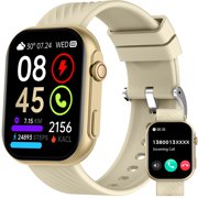 Mingdaln 2.0-Inch Classic Square Screen Sports Smartwatch, BT5.2 with Fitness Tracker, Calories/Steps/Weather, IP67 Waterproof Smartwatch (Gold)