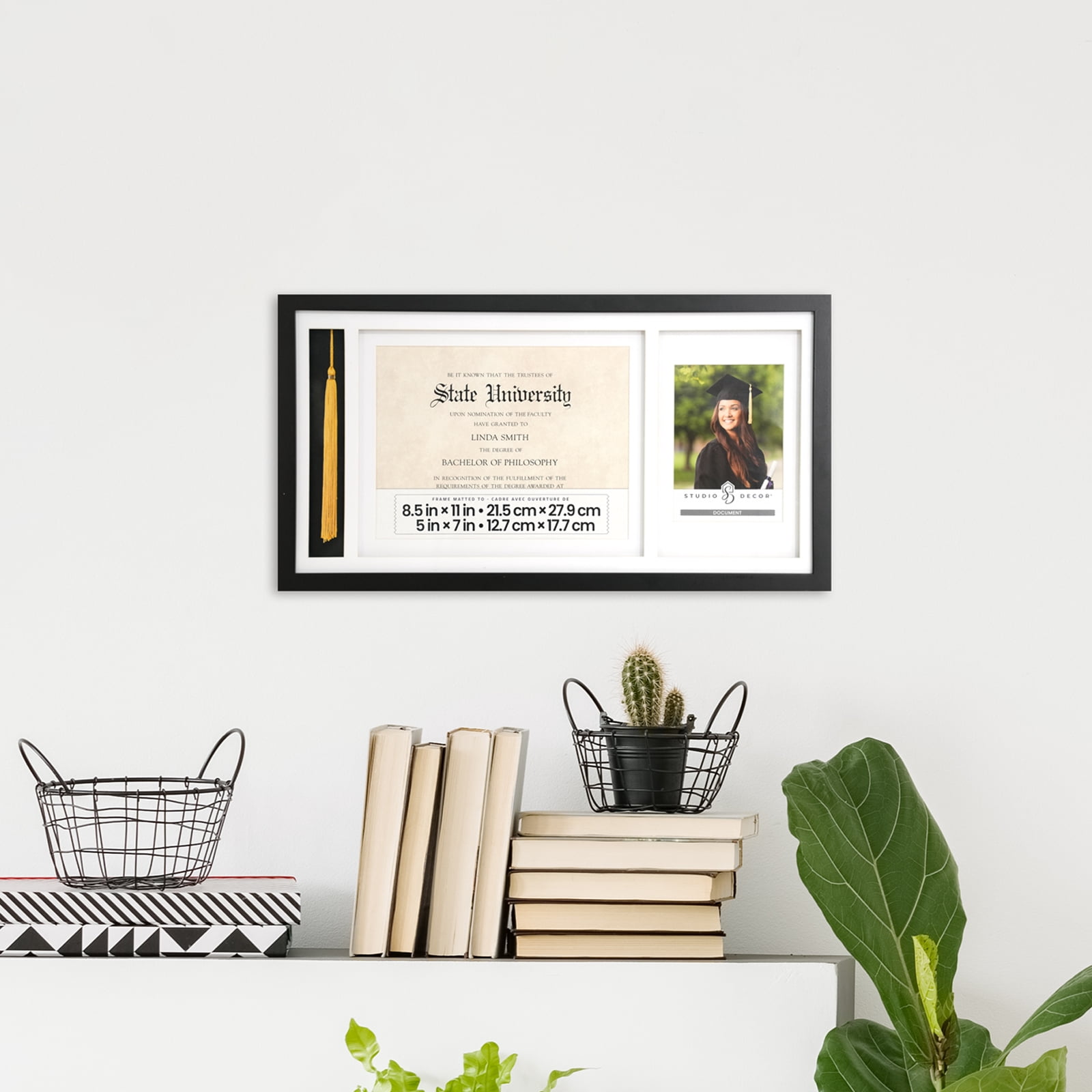 Black Graduation Certification & Tassel Frames by Studio Decor – Holds 5" x 7" Photo - 8.5" x 11" Document - and 1 Standard Tassel - White Mat - Wall Mount with Turn Button - 6 Pack