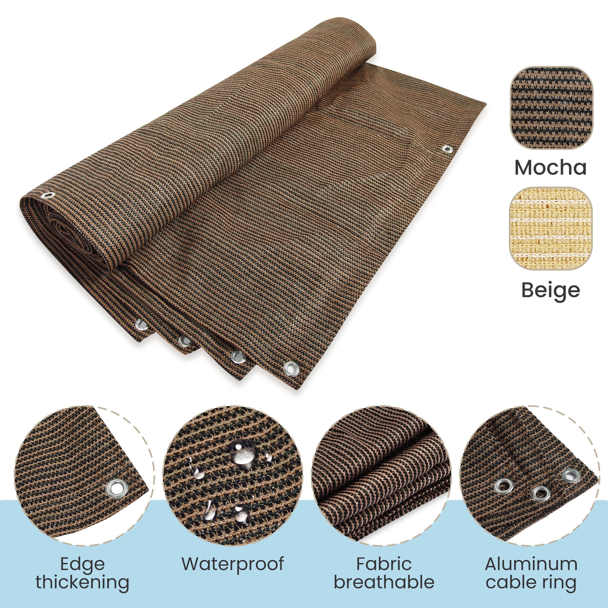 90% Sunblock Shade Cloth with Grommets for Garden Patio 20' X 20'(6x6m), Mocha