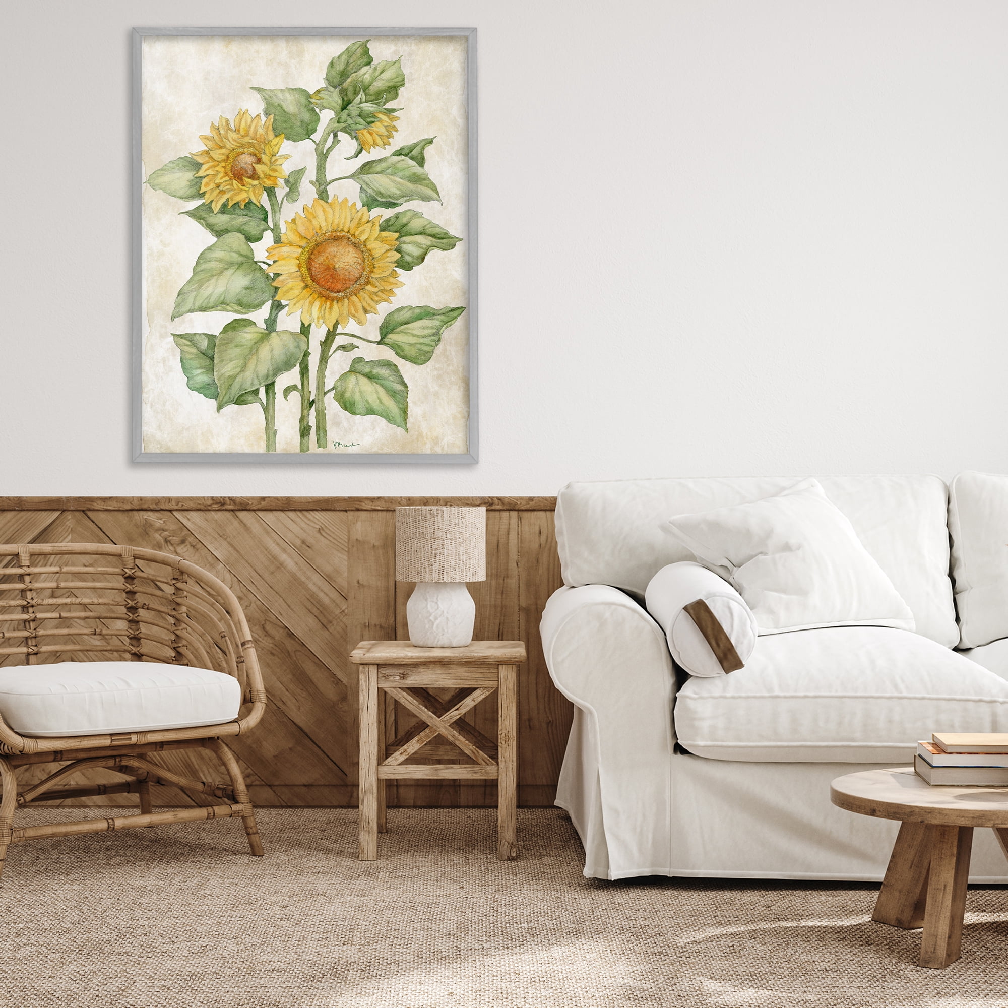Stupell Industries Floral Journal Sunflower Gray Framed Giclee Art, design by Paul Brent