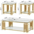 thumbnail image 3 of End Tables for Living Room Set of 3, Holaki Modern Rectangle Tempered Glass Coffee Table with 2 Square End Table, Coffee Table Set with Stainless Steel Irregular Legs for Home Apartment Office, 3 of 7