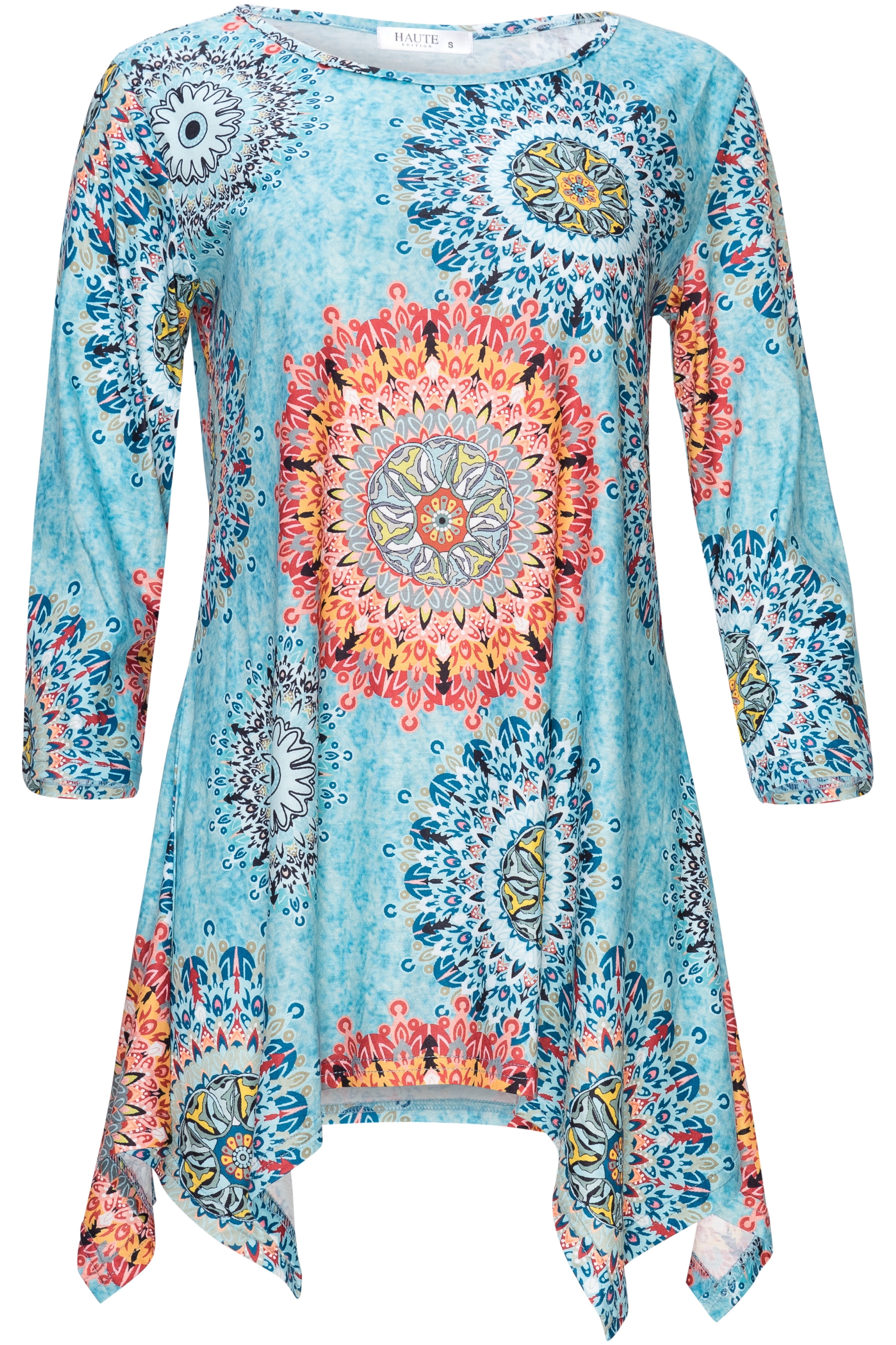 Haute Edition Women's Floral Handkerchief Hem Tunic Top