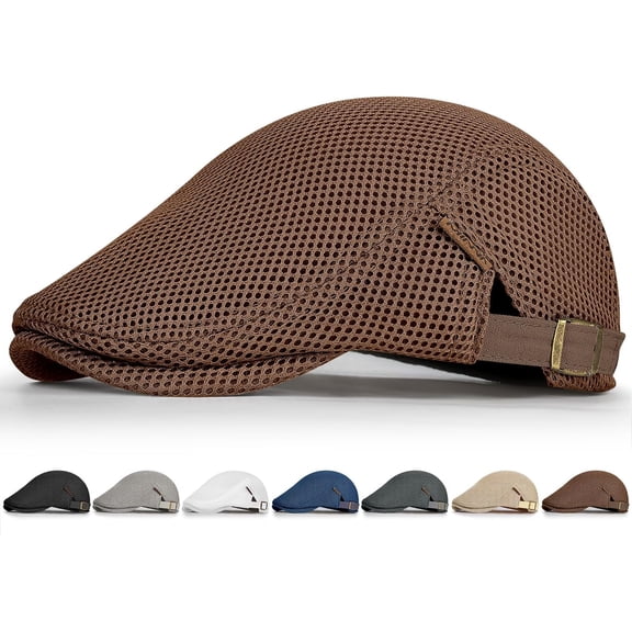 Men's Mesh Flat Cap,Breathable Mesh Summer Hat,Adjustable Beret Ivy Caps Newsboy Hat for Cabbie Driving Fishing