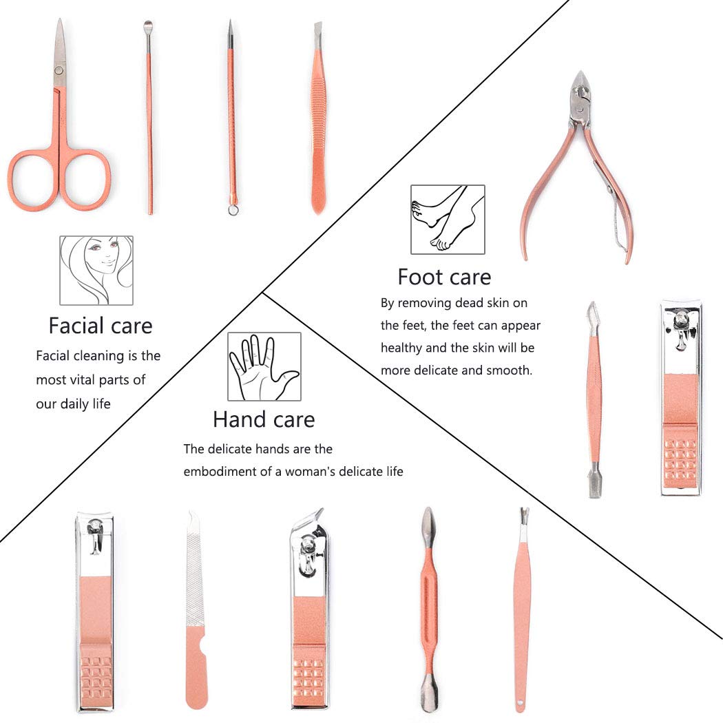 12Pcs Manicure Set Pedicure Nail Clippers Set Travel Kit Stainless Steel  Professional Cutter Care Set Scissor Tweezer Knife Ear Pick Tool Grooming  Kit with Leather Case