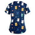 thumbnail image 3 of Iaqnaocc Scrub Tops Women Plus Size Cat Animal Print Nurse Working Uniforms Trendy V-Neck Side Slits Scrub Tops Holiday Short Sleeve Tees Blouse with Pockets Navy 4XL, 3 of 5