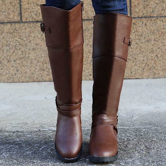 AXXD Couples Slip On Shoes Women Fall Autumn Mid-Calf Boot Combat Boots Womens Low-Heeled Knee High Boots Outdoor Boots For Clearence