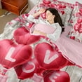 thumbnail image 4 of Castle Fairy Adults Female Girls Pink Love Heart Print Twin Bedding Sets 7-Piece,Valentine's Day Festival Bedding Comforter Set Microfiber,Vintage Romantic Cabin Cottage Breathable Sheet Sets, 4 of 8