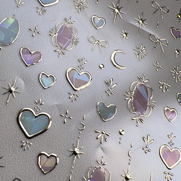 Calcomanías para decoración de uñas con forma de corazón, luna, estrella, lazo, nudo, para mujer