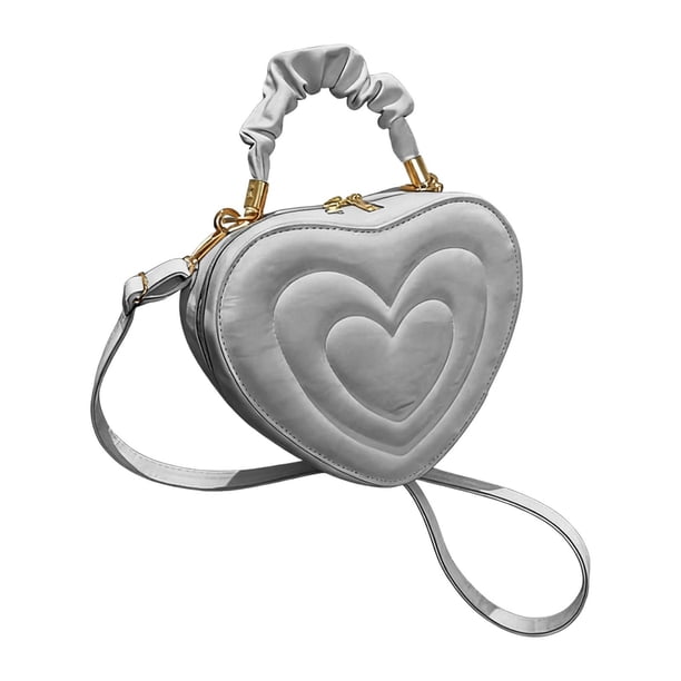 Bolso de hombro con forma de corazón y correa ajustable de PU para mujer, regalo Plata