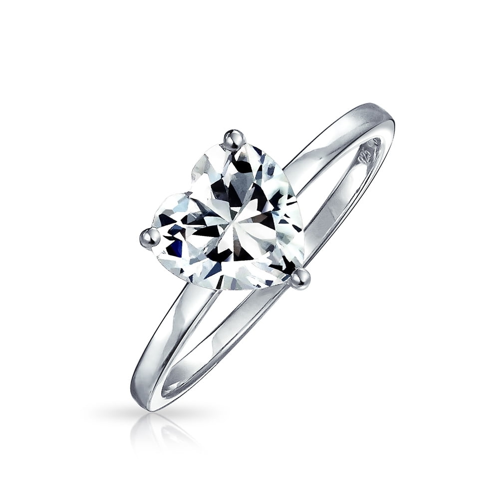 Simple 2CT AAA CZ Solitaire Heart Shaped Engagement Ring Thin Band