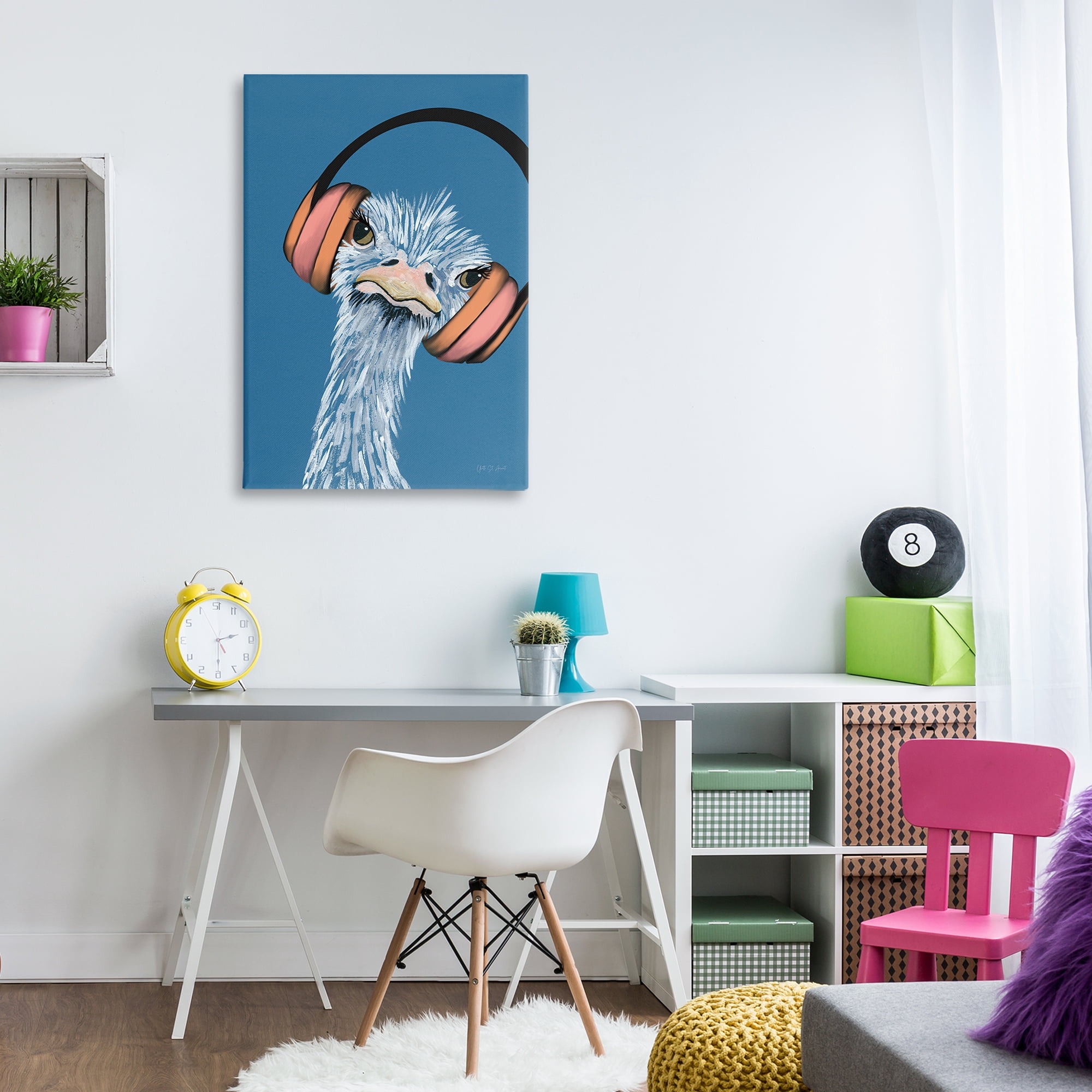 Stupell Industries Ostrich with Headphones Animals & Insects Painting Gallery Wrapped Canvas Art Print Wall Art, 24 x 36