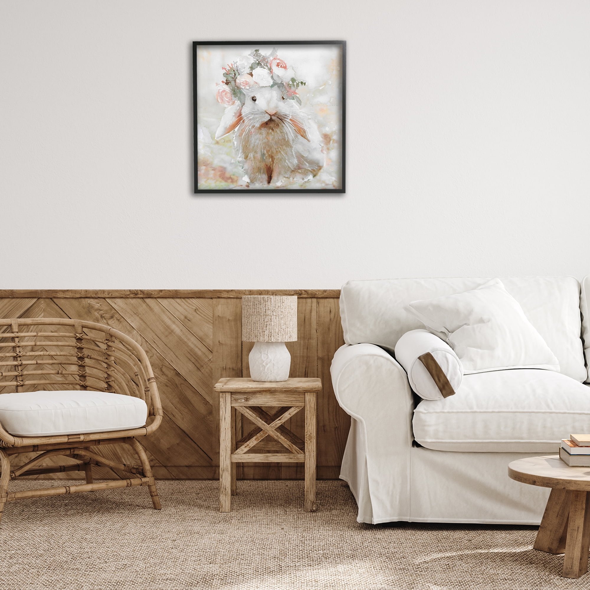 Stupell Industries Spring Floral Bunny Animals & Insects Painting Black Framed Art Print Wall Art, 24 x 24