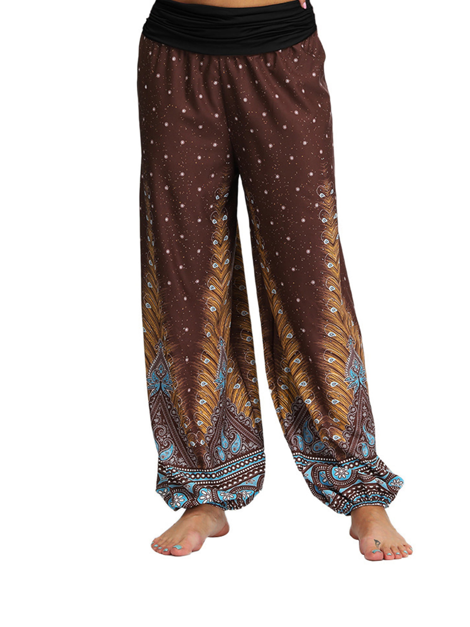 Womens Plus Size Spot Paisley Print Stretch Ali Baba Cropped Harem Pants Shorts 