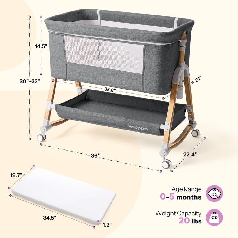 HARPPA 3-in-1 Bassinet Bedside Sleeper, Height Adjustable photo 8