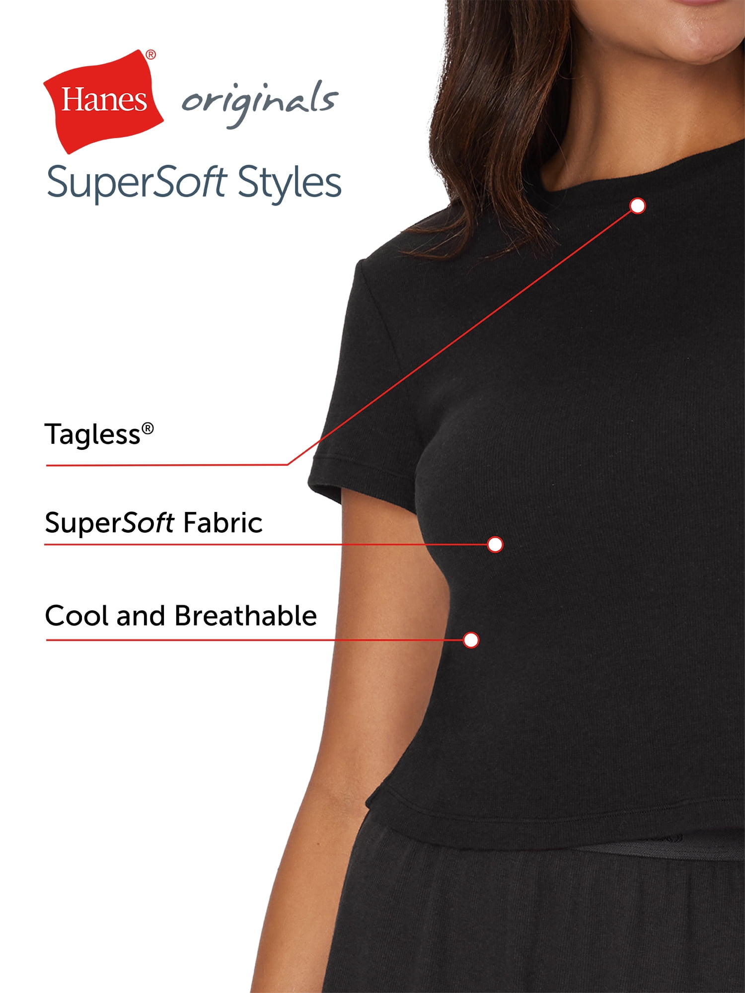 Hanes Originals Women's SuperSoft Comfywear Sleep Rib Crop Tee, Sizes S to 2X