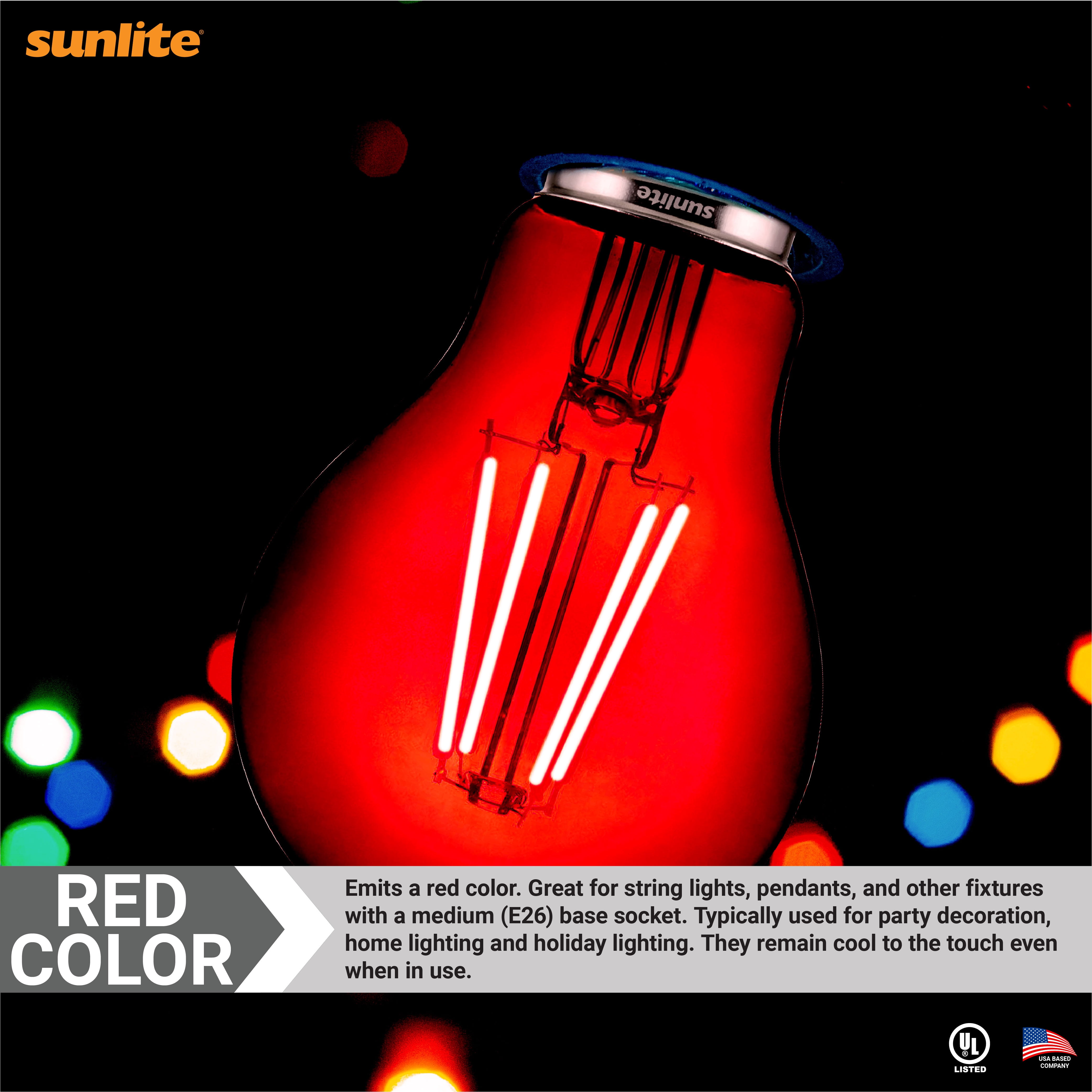 Sunlite LED Decorative Christmas Holiday Light Bulbs, A19 Filament Style, 4.5 Watt (60W Equiavlent), Dimmable, Red and Green, 8 Pack