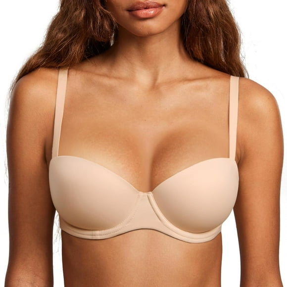 Women's Lightly Padded Balconette Bra Tshirt Supportive Underwire Plus Size Demi