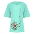 thumbnail image 4 of DTBPRQ Women's Linen Shirts Embroidered Blouse Cotton Linen Short Sleeve Boho Mexican Tunic Top Casual T Shirt, 4 of 4