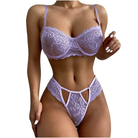 

Upgraded 2023 Gifts Womens Hollow Out Lace Solid Color Sexy Sling Pajama Set Sexy Lingerie