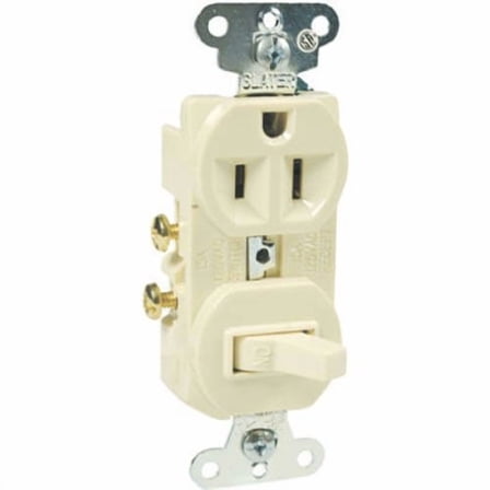 Legrand Pass & Seymour 691ICC6 Combination Switch, One 15 Amp 120/125V Single Pole Toggle Switch and One Outlet Receptacle, Grounding, Ivory (1 Count)
