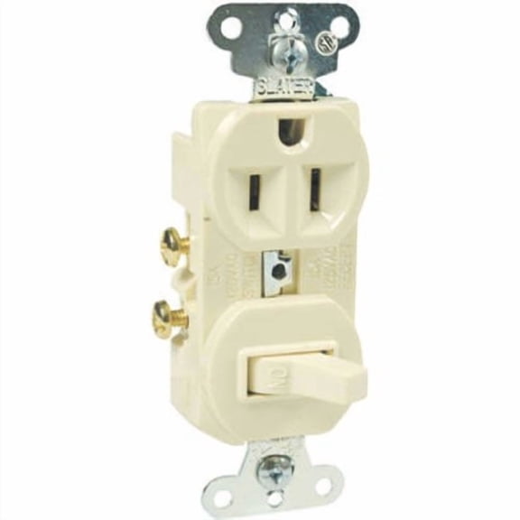 Legrand Pass & Seymour 691ICC6 Combination Switch, One 15 Amp 120/125V Single Pole Toggle Switch and One Outlet Receptacle, Grounding, Ivory (1 Count)