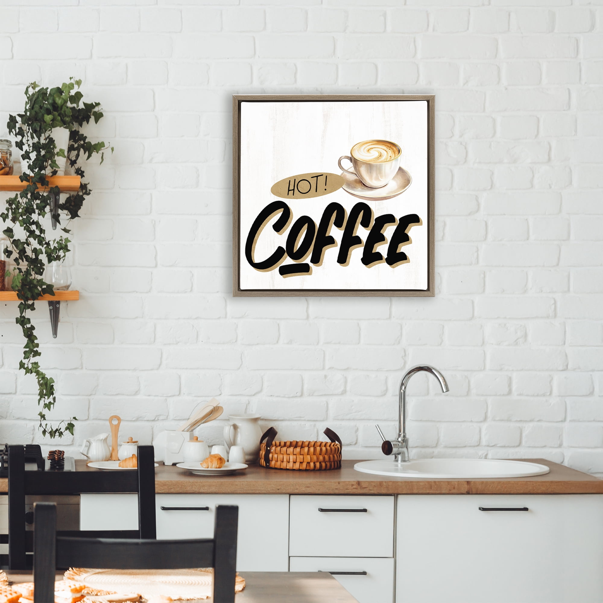 Stupell Industries Retro Fresh Hot Coffee Brown Framed Floater Canvas Wall Art, design by Kim Allen