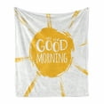 thumbnail image 1 of Saying Soft Flannel Fleece Throw Blanket, Summer Vibes Grungy Sandy Look Design with Morning Text, Cozy Plush for Indoor and Outdoor Use, 60" x 80", Earth Yellow and White, by Ambesonne, 1 of 6
