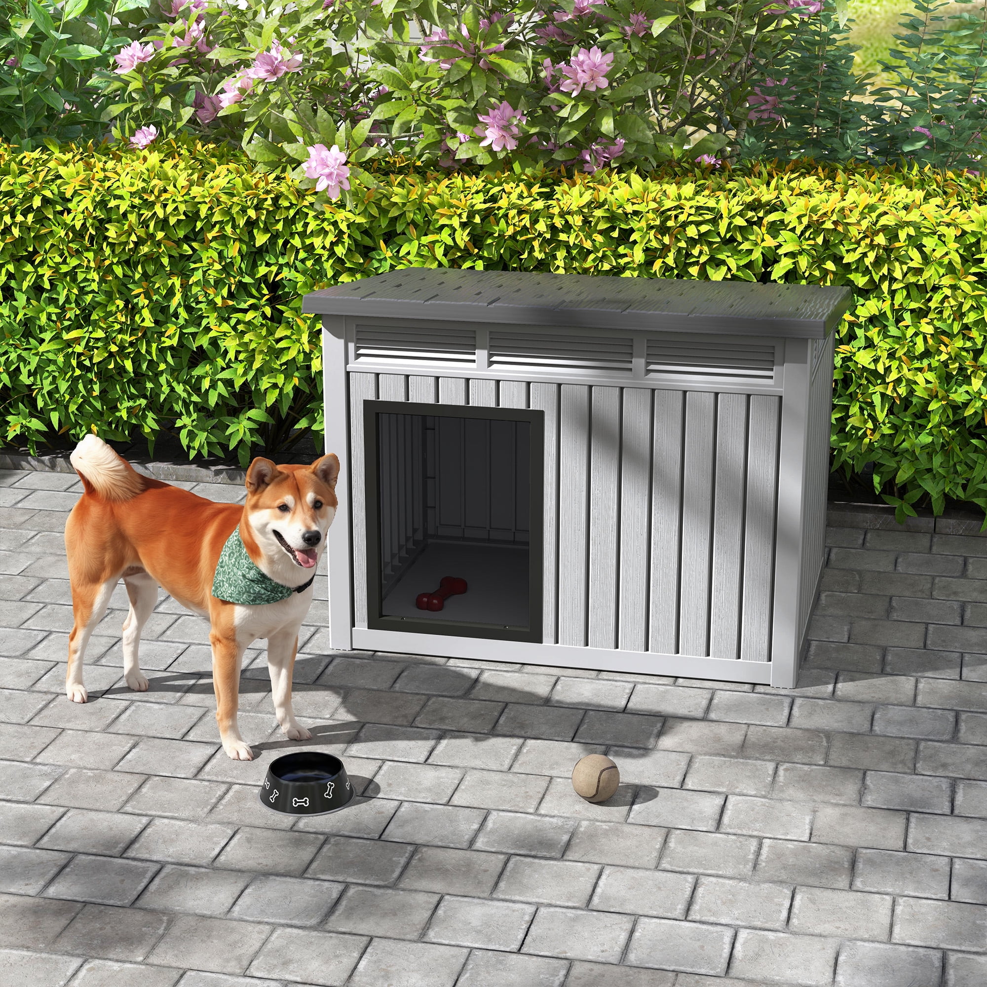 Bifanuo Waterproof Dog House, Indoor Outdoor Kennel with Ventilated Design & Sloping Roof for Medium to Large Dogs, Easy to Clean Design Pet Shelter, Grey,42.8" L x 33" W x 31.5" H