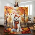 thumbnail image 2 of Happy Thanksgiving Bichon Frise Give Thanks Fall Beanie Scarf Welcome Quilt Blanket Bichons Dog Lovers Gifts Idea Cozy Comforter Throw Blanket - 00020, 2 of 5