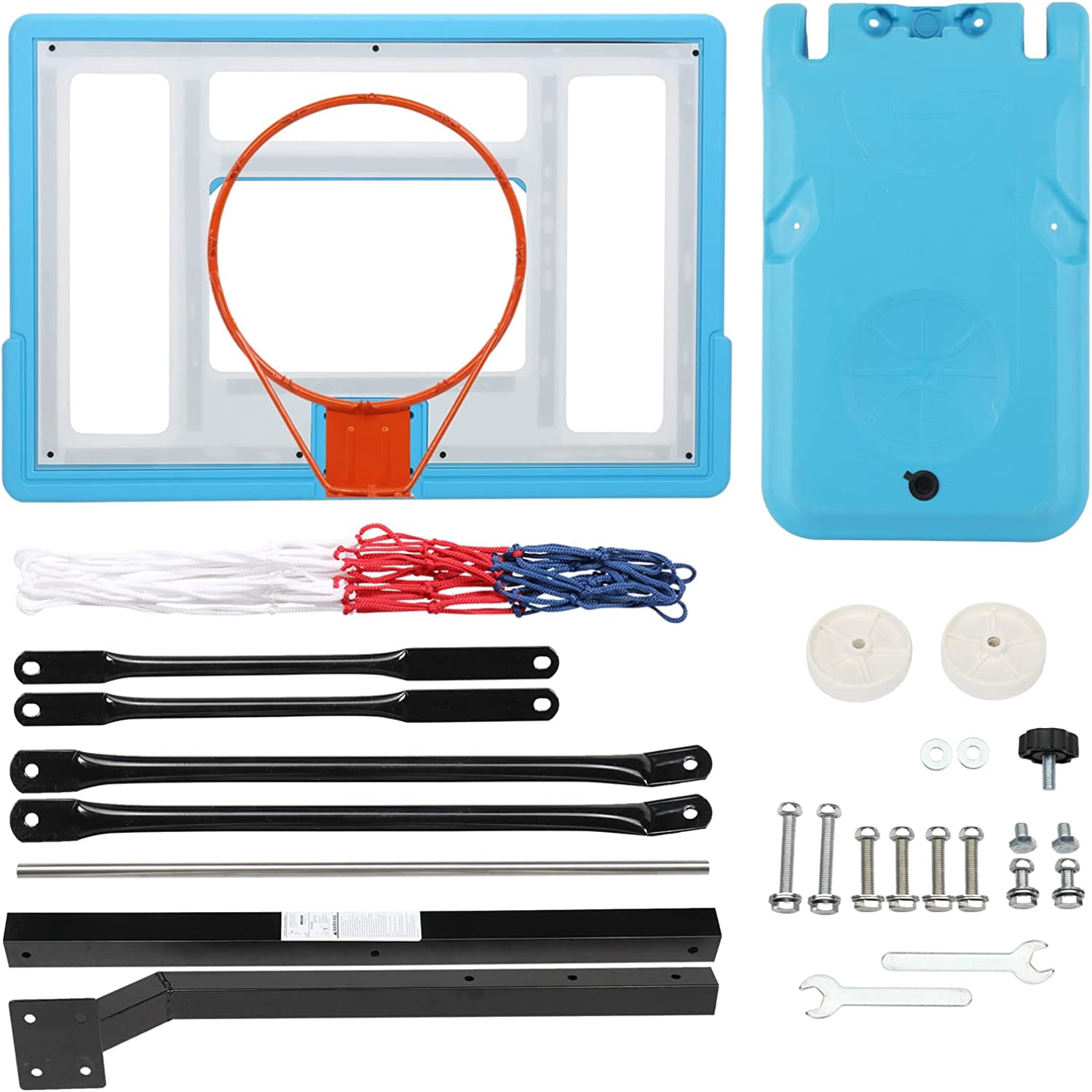 PEXMOR Poolside Basketball Hoop, Adjustable Height Swimming Pool Basketball Hoop System with Upgraded PC Backbord, 2 Basketball Nets, Blue
