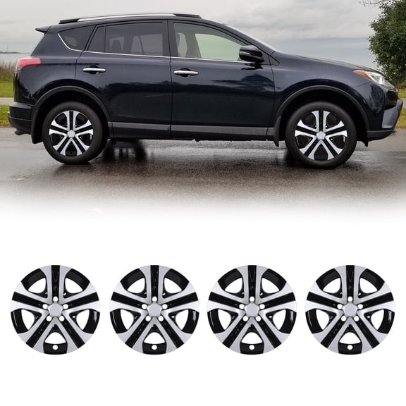 (Set of 4) 17 inch Hubcaps Wheel Rims Cover for 2013-2018 Toyota Rav4,Not Fit for Winter Wheel Rims,Silver Lacquer & Black Lacquer