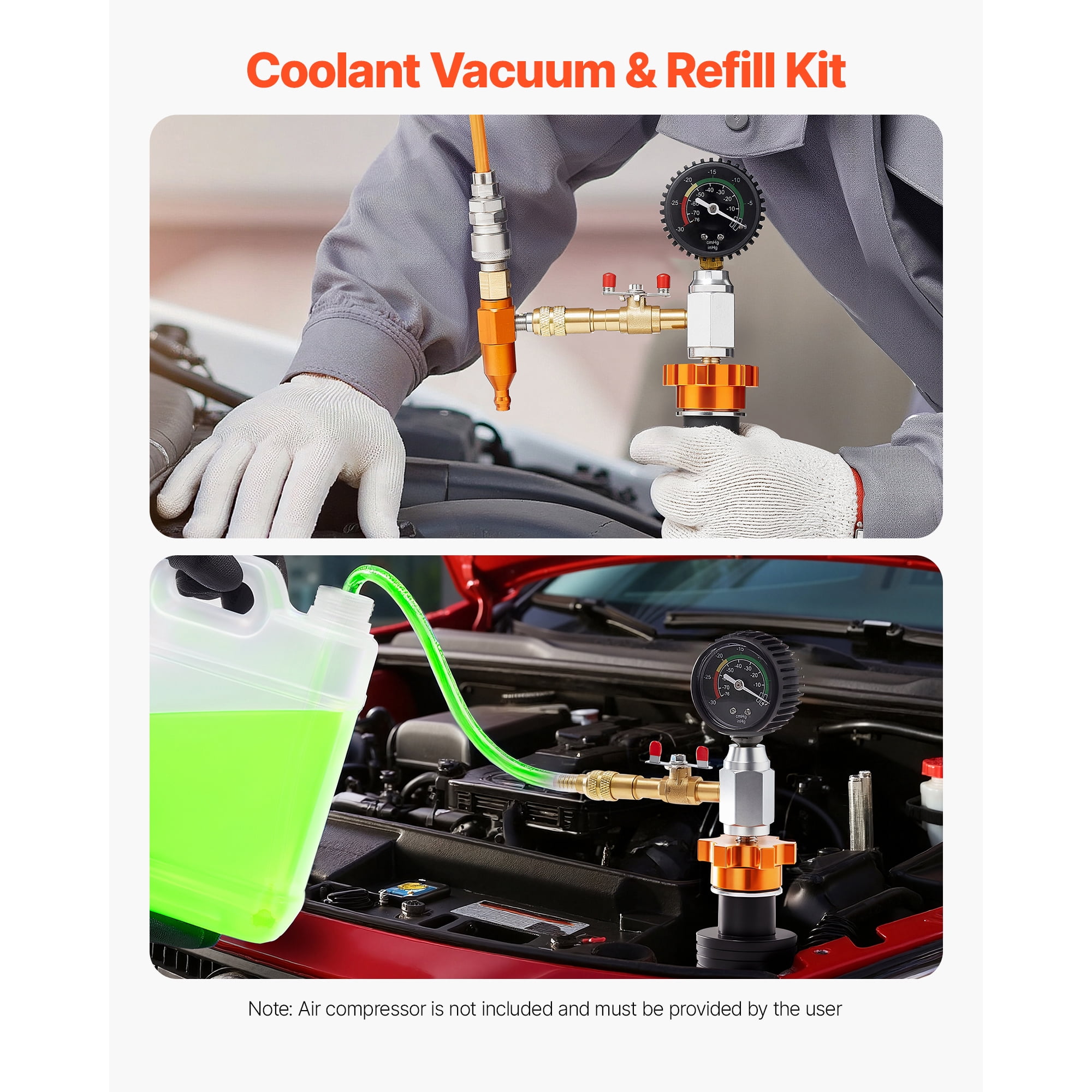 KFFKFF Radiator Vacuum Refill Kit, Automotive Cooling System Vacuum and Purge Tool with Gauge, Portable Coolant Filling Kit with Toolbox, Compatible with Most Cars, Vans, SUVs, and Trucks